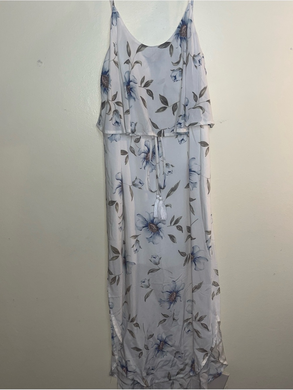 Cotton Candy White Maxi Dress with Blue Floral Print